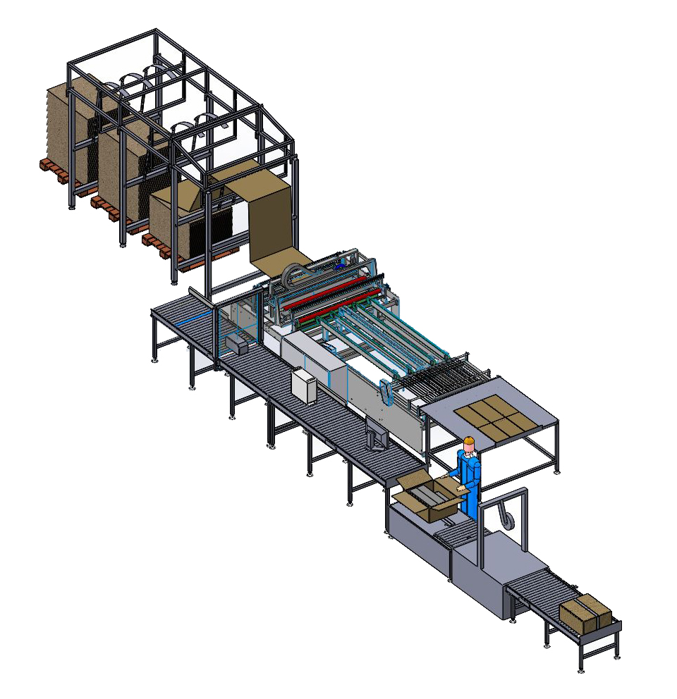 CAD-Render der vollständigen BBI Pick-to-Box-Linie
